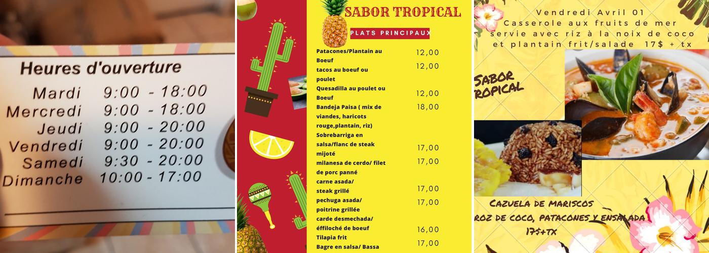 Sabor Tropical Menu