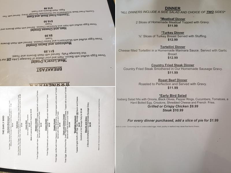 The Early Bird Diner, Donora Menu