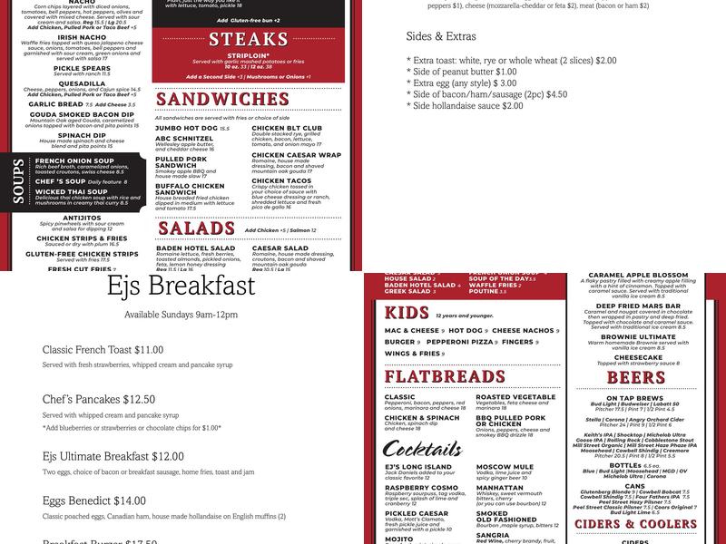 The Baden Hotel Menu