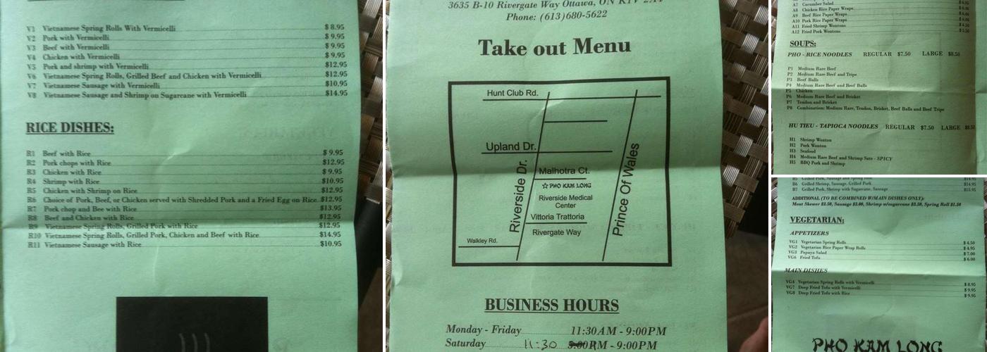 Pho Kam Long Restaurant Menu