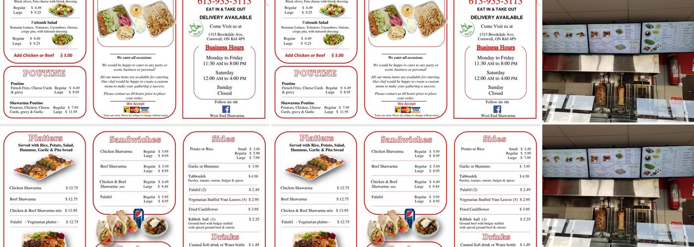 West End Shawarma Menu