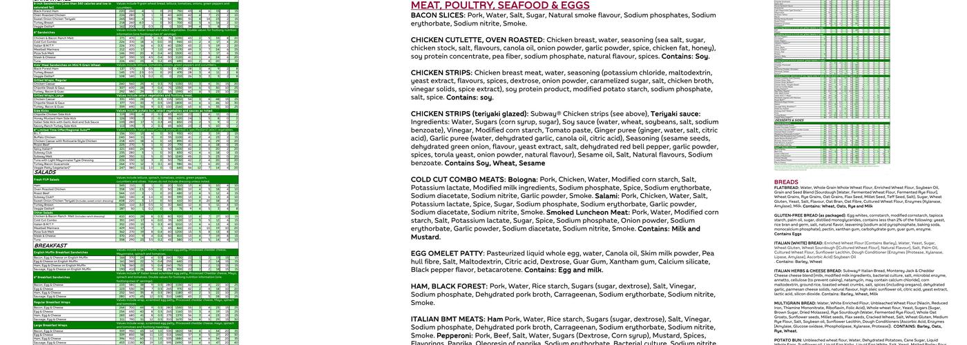 Subway Menu