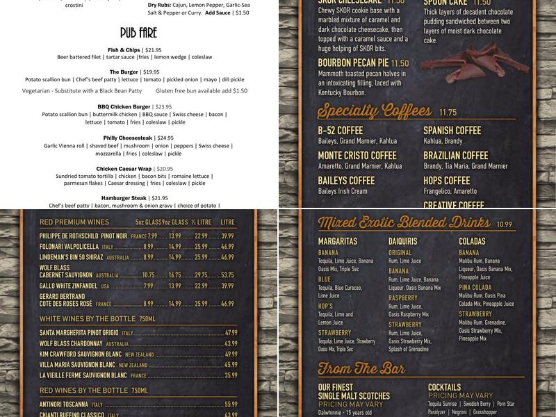 Hops & Barley Restaurant & Lounge Menu