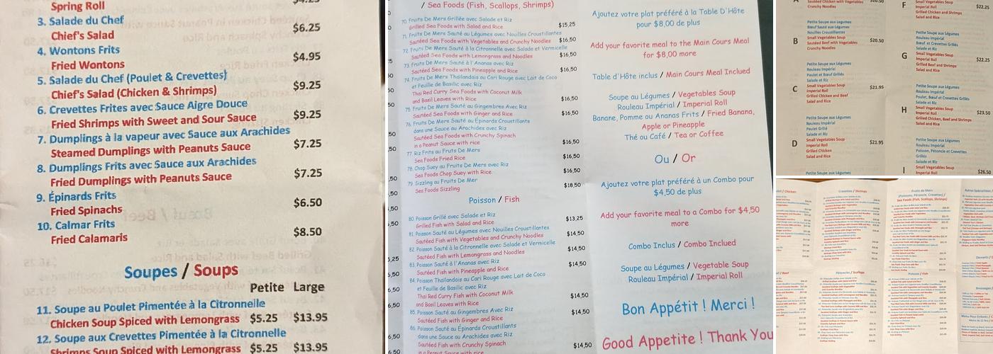 Restaurant Chez Lam Menu