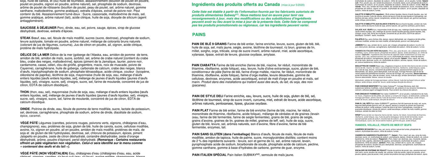 Subway Menu