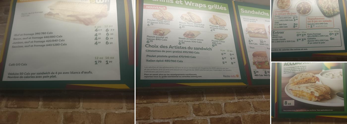 Subway Menu