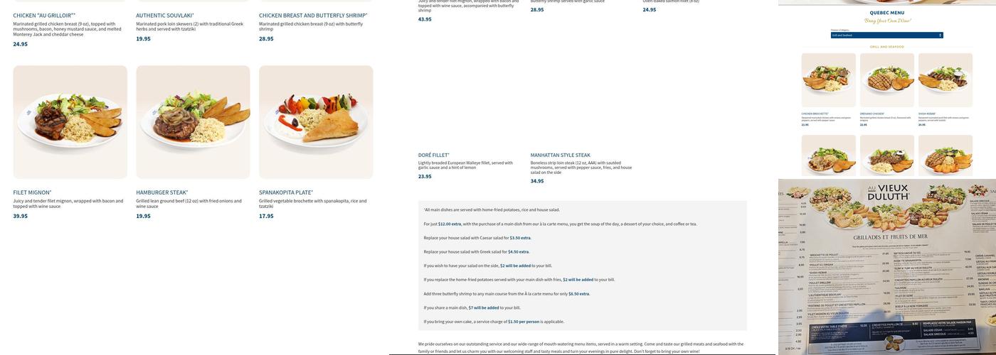 Restaurant Au Vieux Duluth Menu