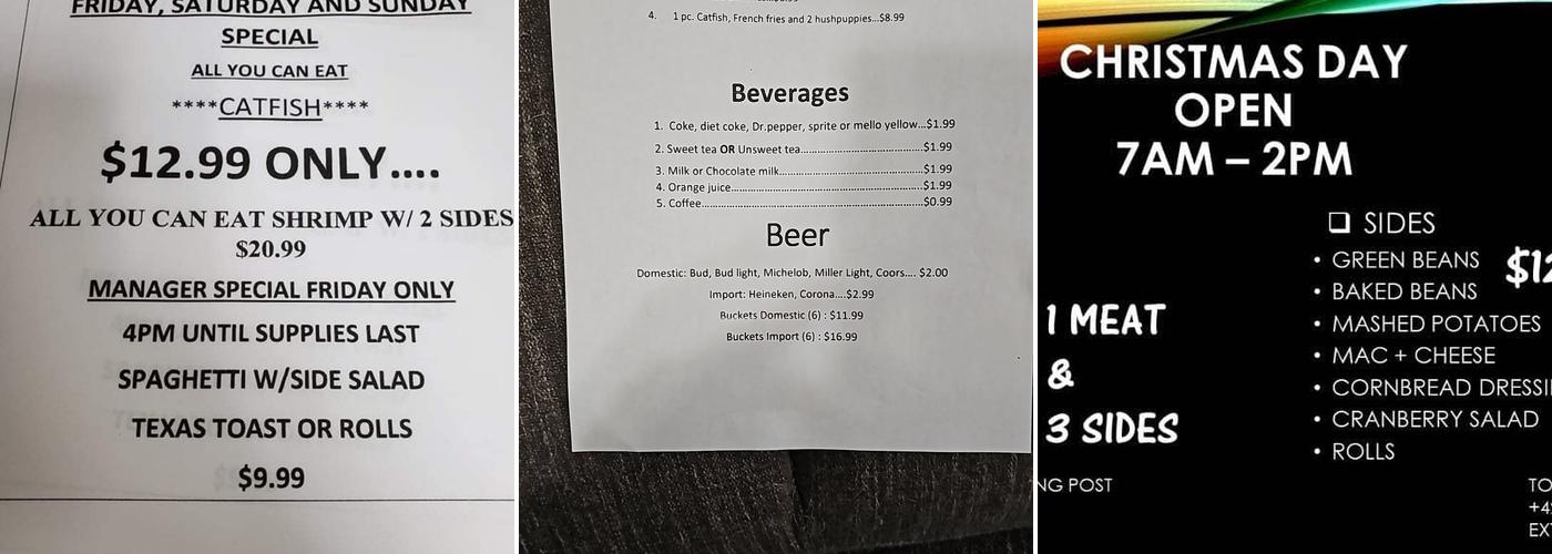 Cagle Mountain Restaurant Menu