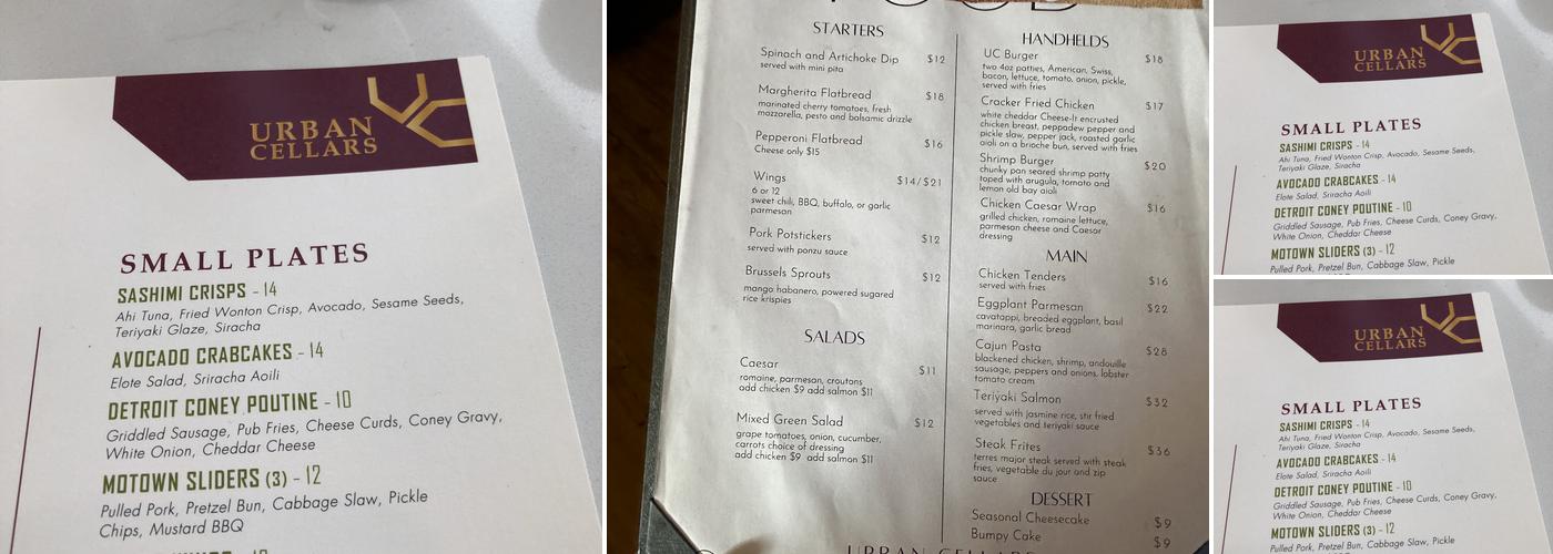 Urban Cellars Menu
