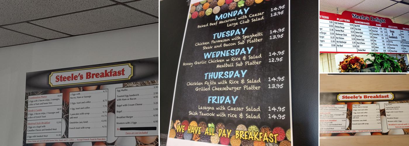 Steele's Restaurant Menu