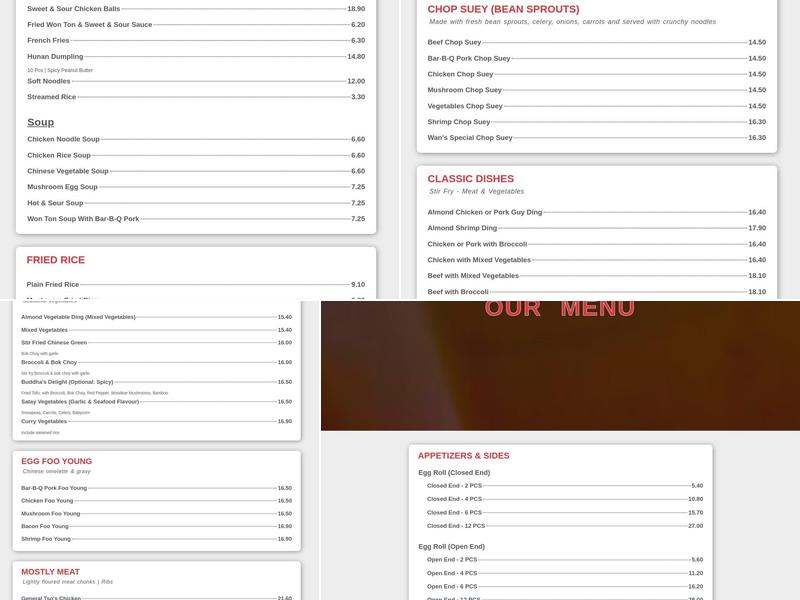 Wan's Chinese Food Menu