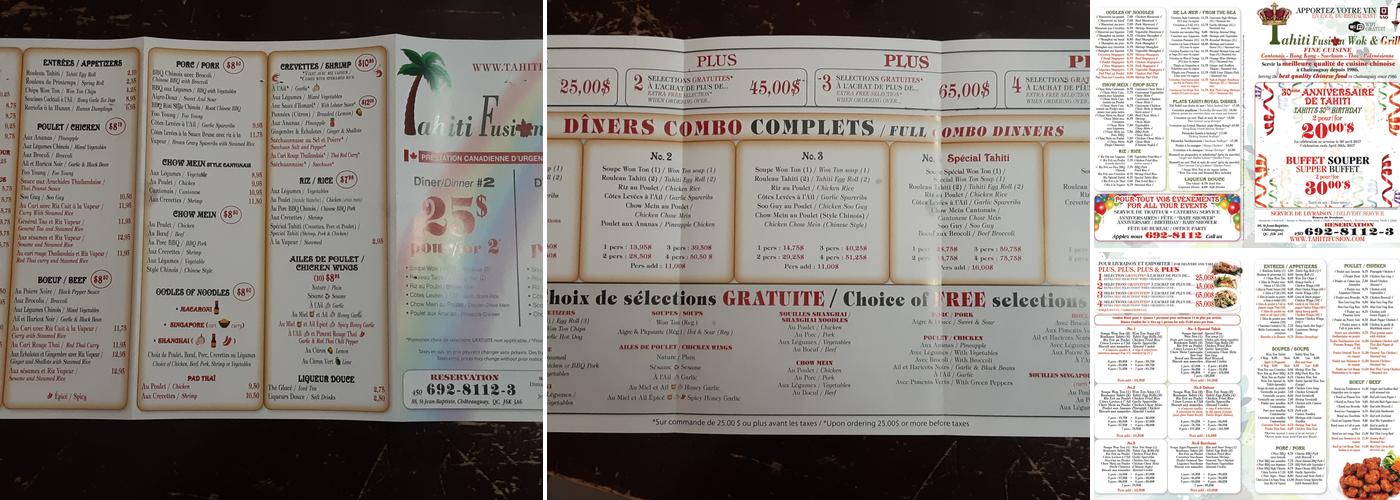 Restaurant Tahiti Fusion Menu