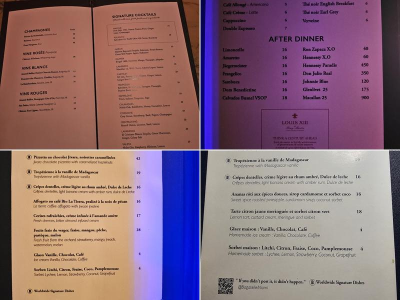 Bagatelle Miami Menu