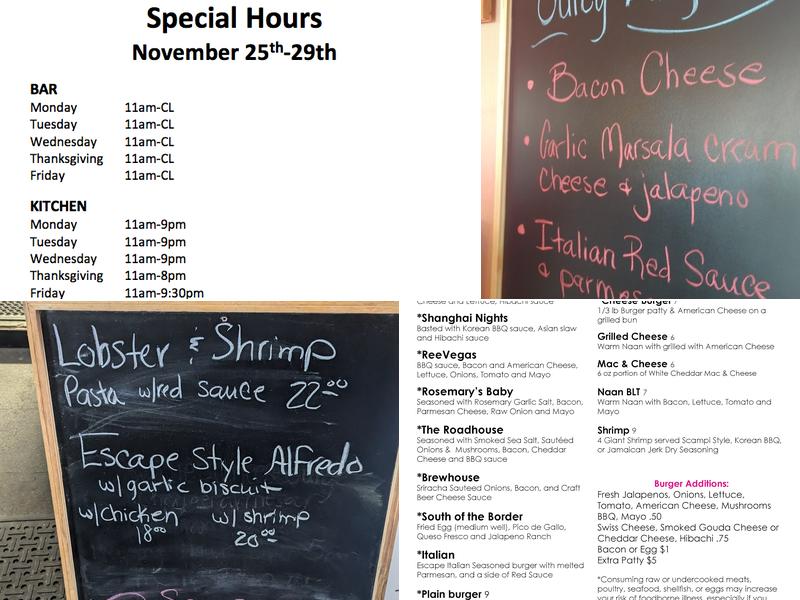 Escape on 2nd Ave Menu