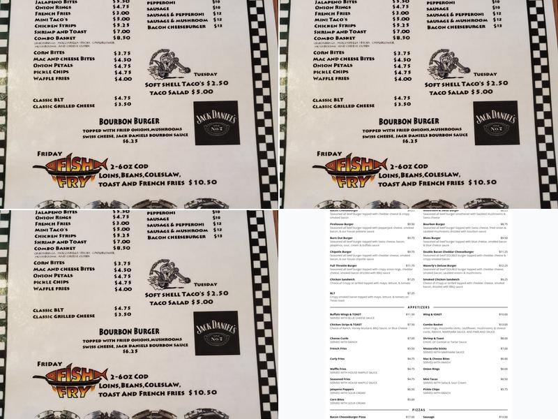 Waverly Full Throttle Saloon Menu