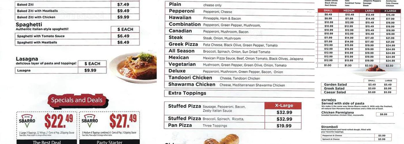 Sbarro Menu