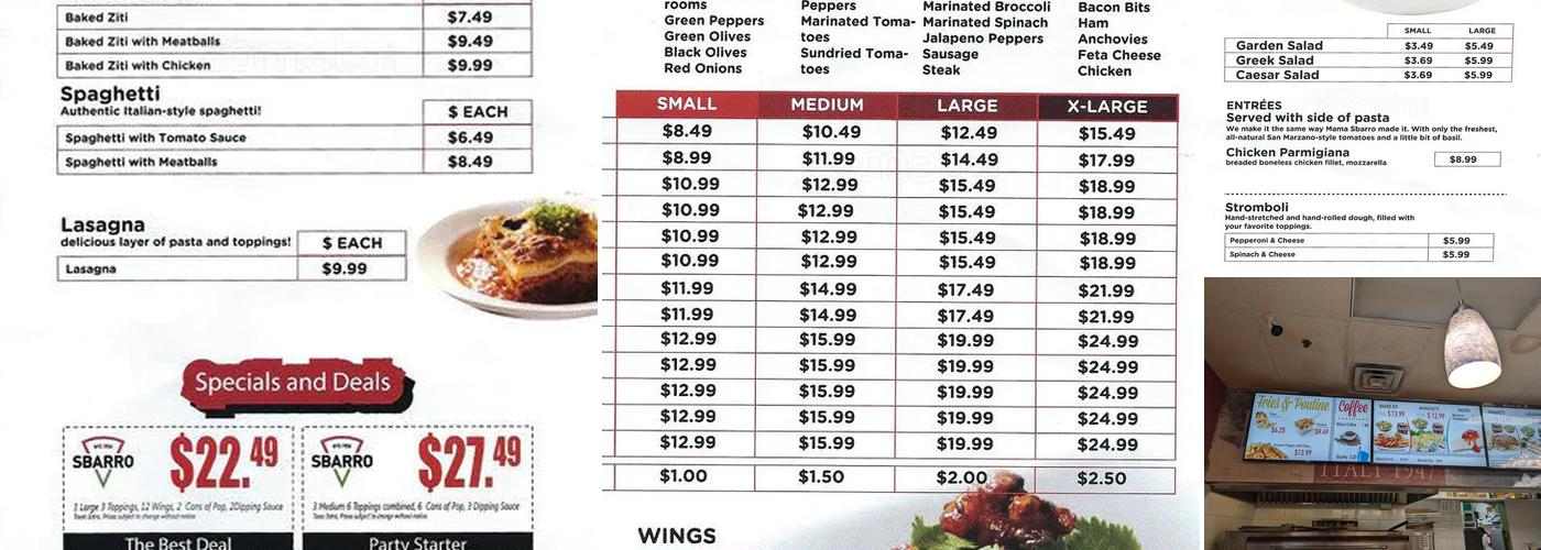 Sbarro Menu