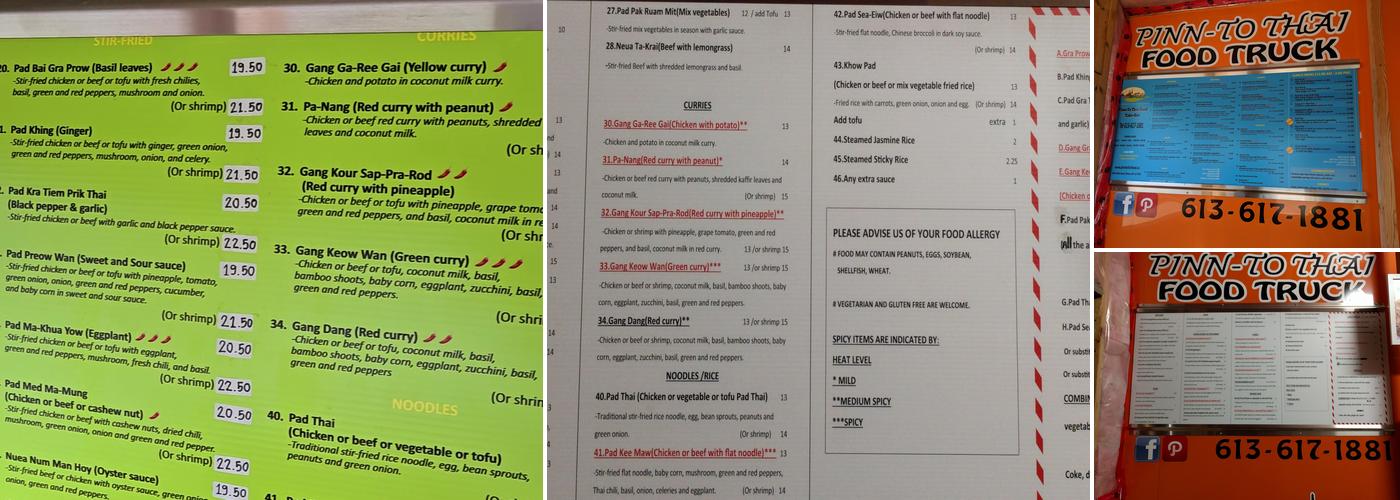Pinn-To Thai Food Truck Menu