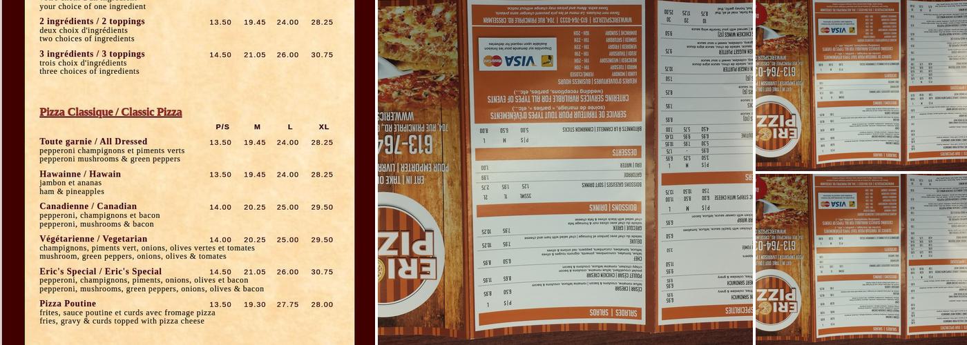 Eric's Pizza Menu