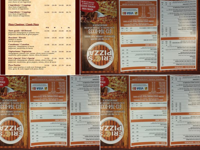 Eric's Pizza Menu