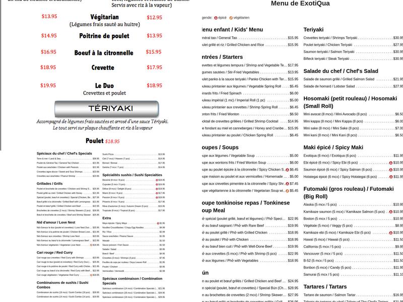 ExotiQua Menu