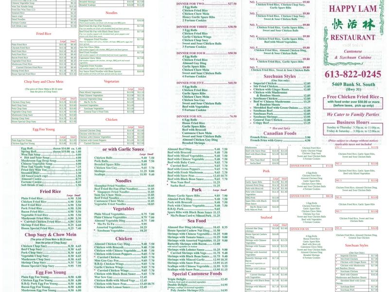 Happy Lam Restaurant Menu