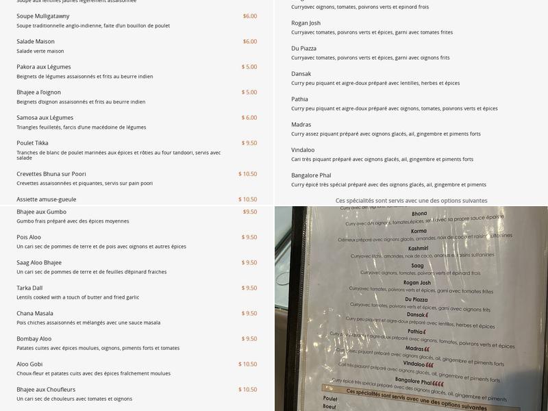 Cuisine Bombay Indienne Menu