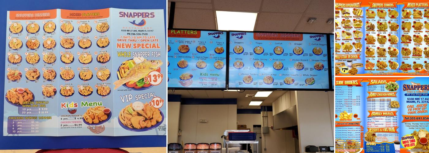Snappers Restaurant Menu