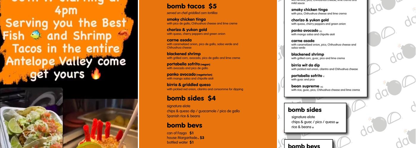 DA BOMB TACO Menu