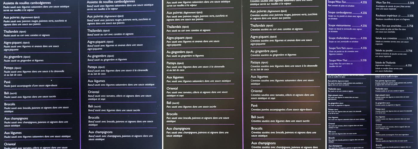 Orchidée d'Asie Restaurant Menu