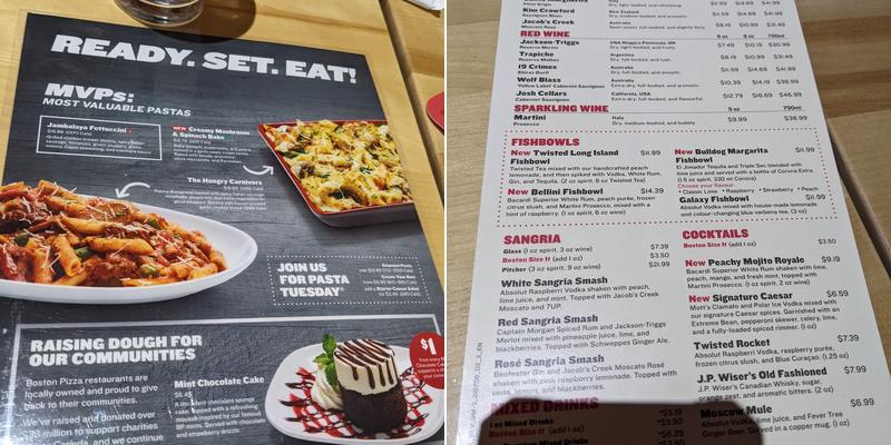 Boston Pizza Menu