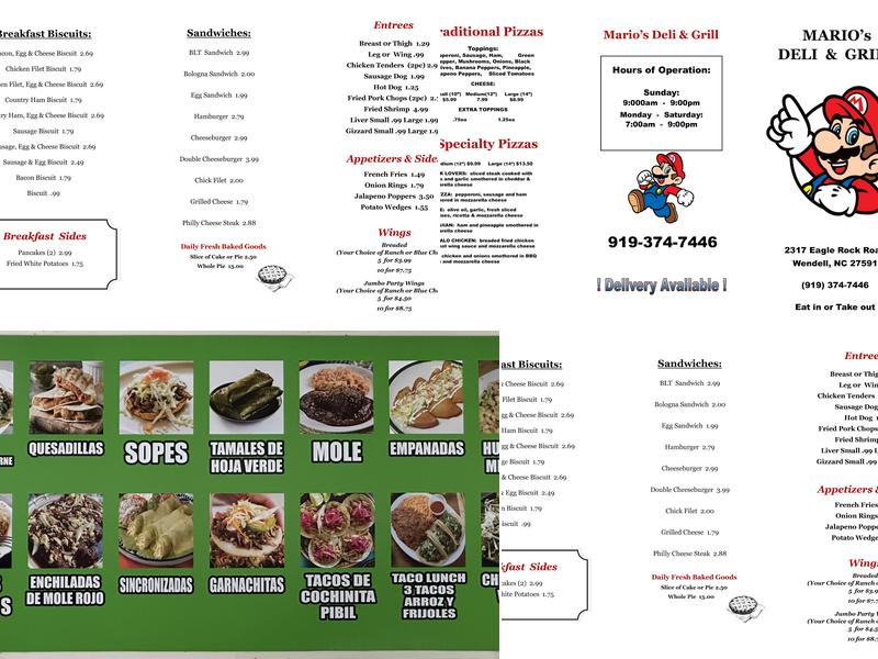 Mario's Taco and Pizza Menu