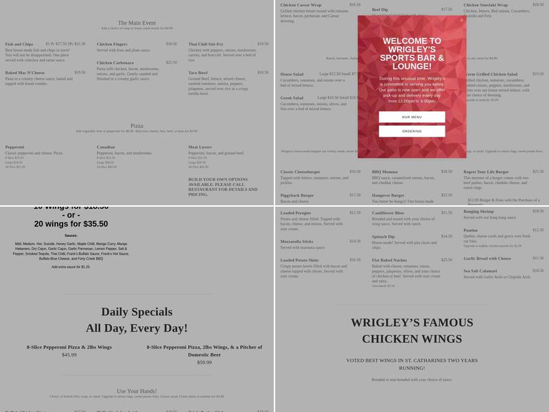 Wrigley's Sports Bar & Lounge Menu