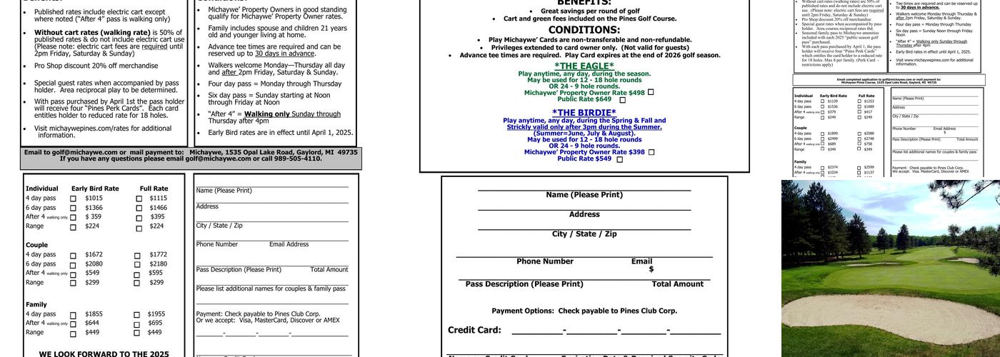 Michaywé Pines Golf Course Menu