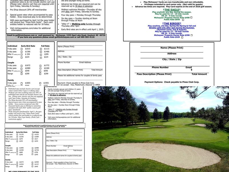 Michaywé Pines Golf Course Menu