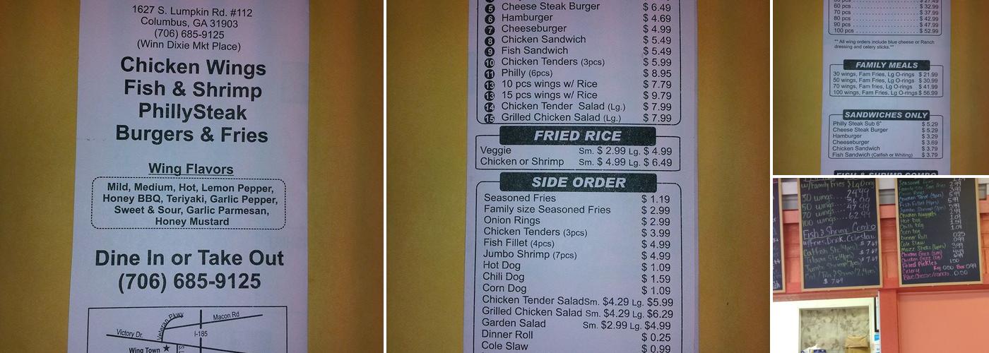 Wing Town Menu