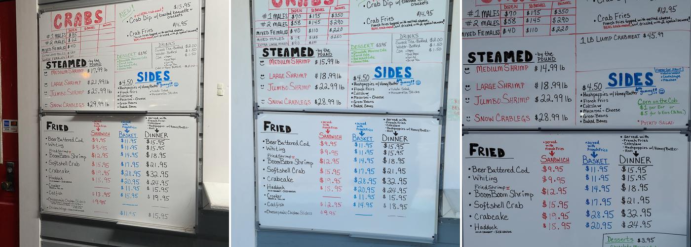 Doc's Crabs and Seafood Menu