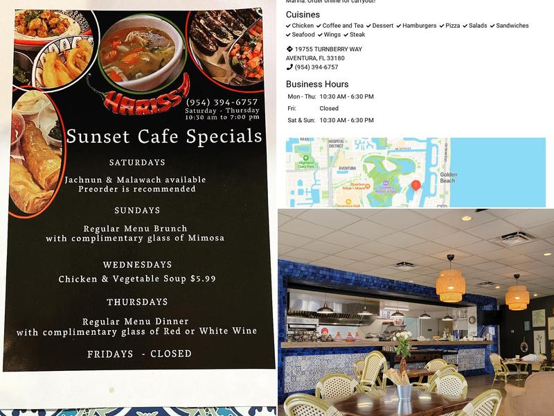 Harissa by Sunset Cafe Menu