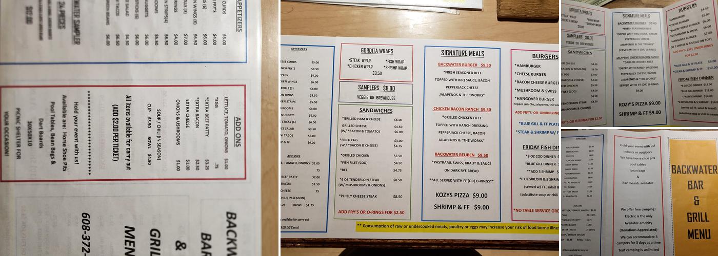 Backwater Bar & Grill Menu