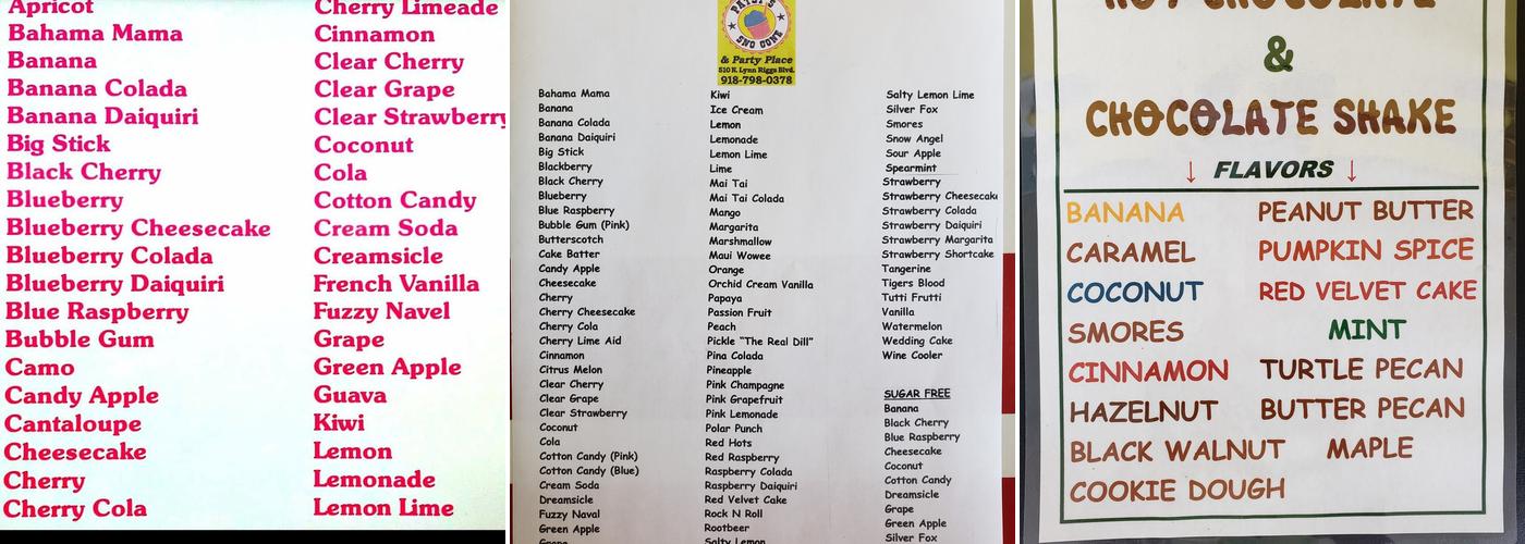 Patsy's Sno Cone & Catering Menu