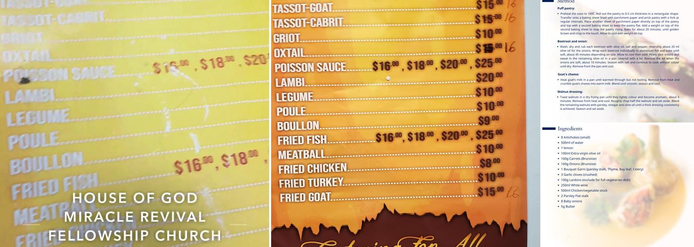 Le cordon bleu Menu