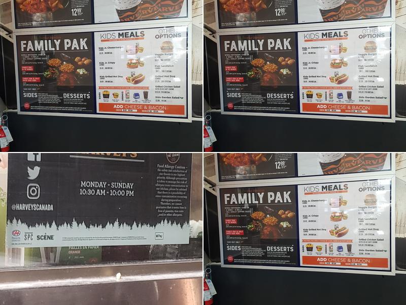 Harvey's Menu