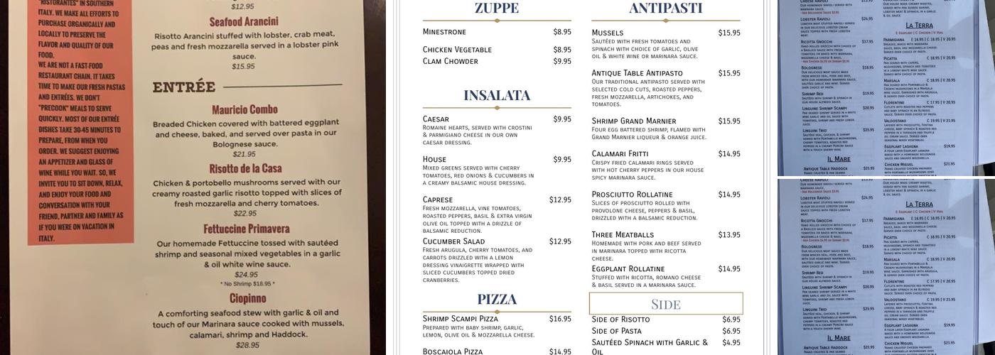 Antique Table Restaurant Menu