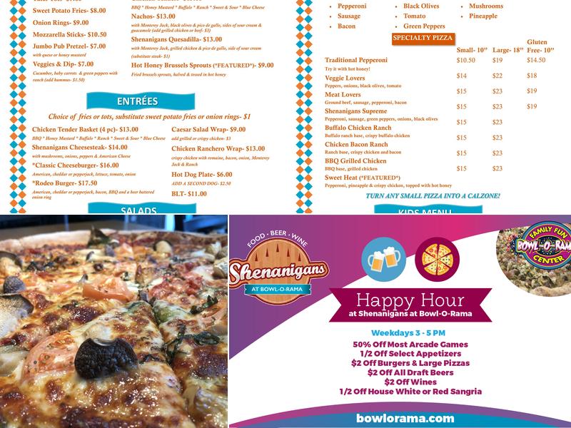 Shenanigans at Bowl-O-Rama Menu