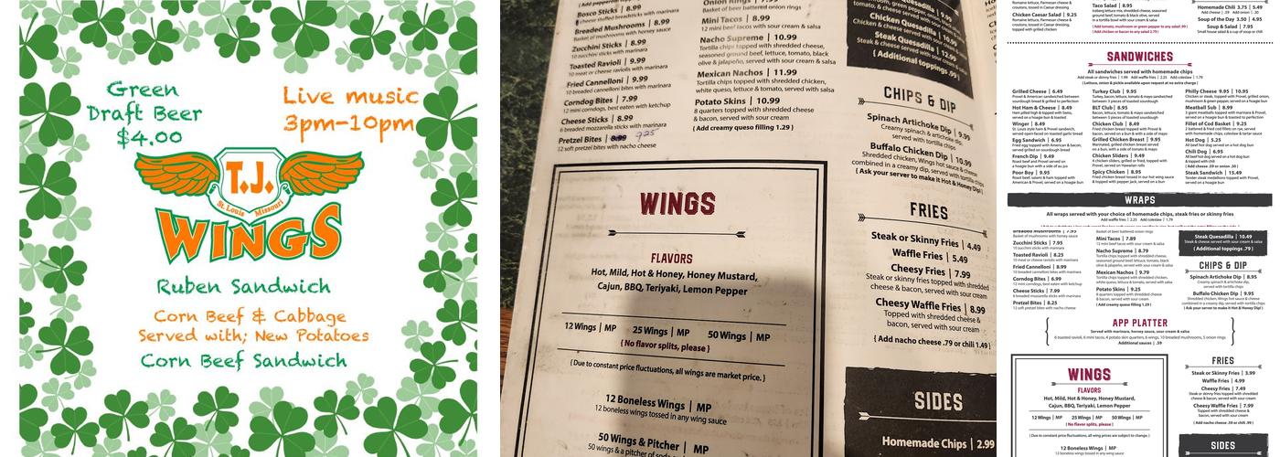 T.J. Wings Menu