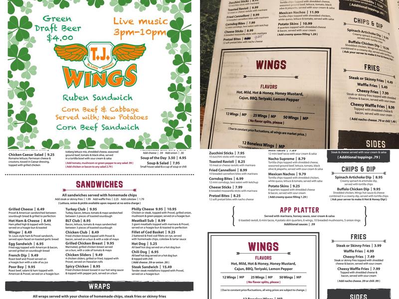 T.J. Wings Menu