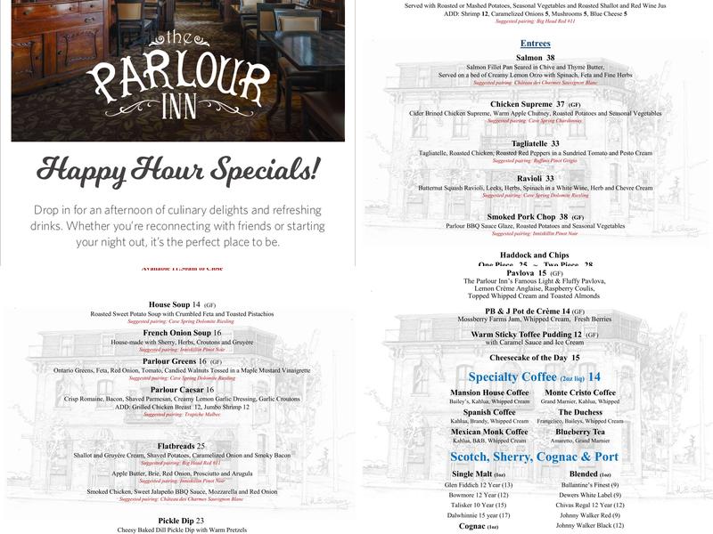The Parlour Inn Restaurant Menu
