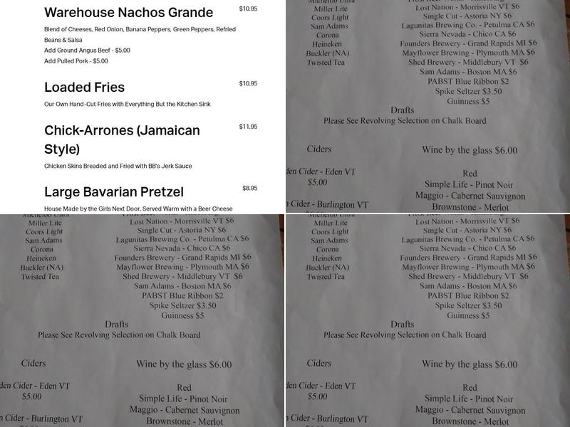 The Warehouse Menu
