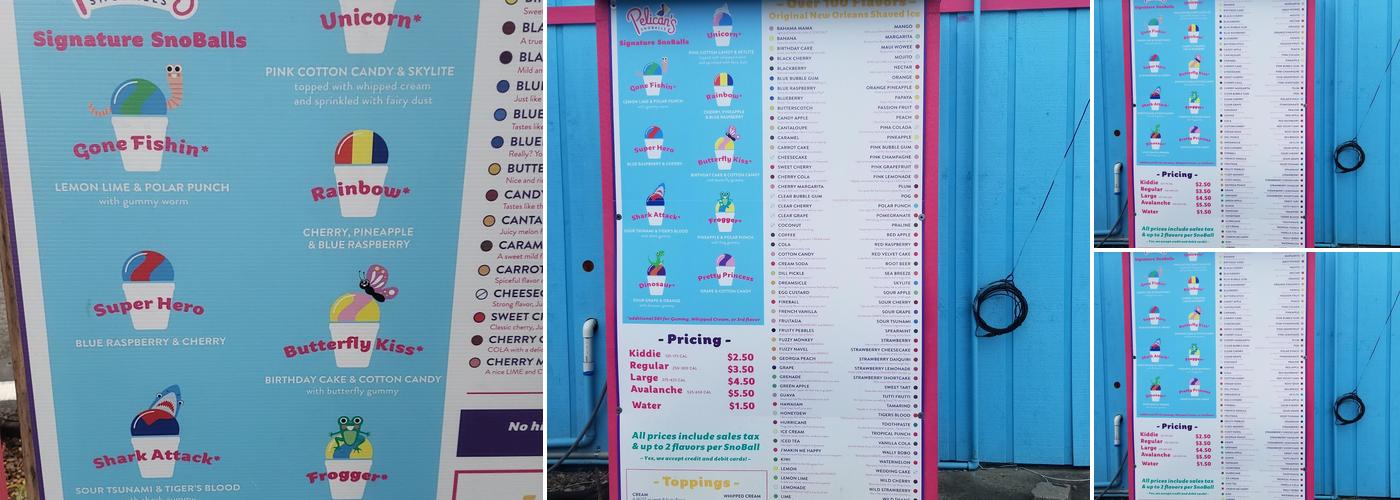 Pelican’s Snoballs Menu