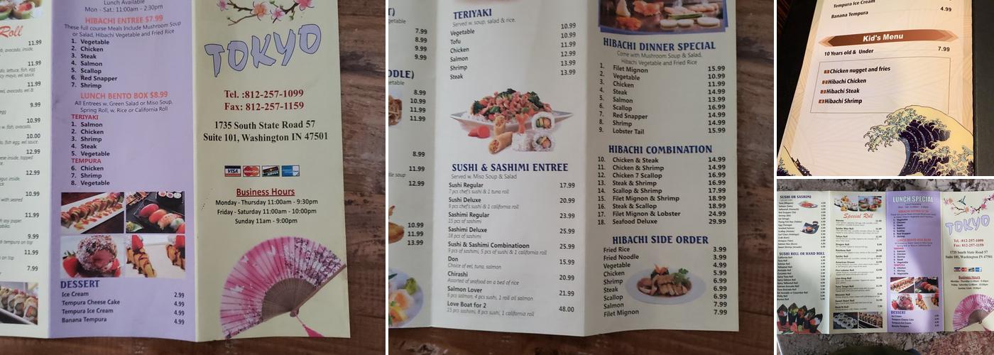 Tokyo Hibachi and Sushi Menu